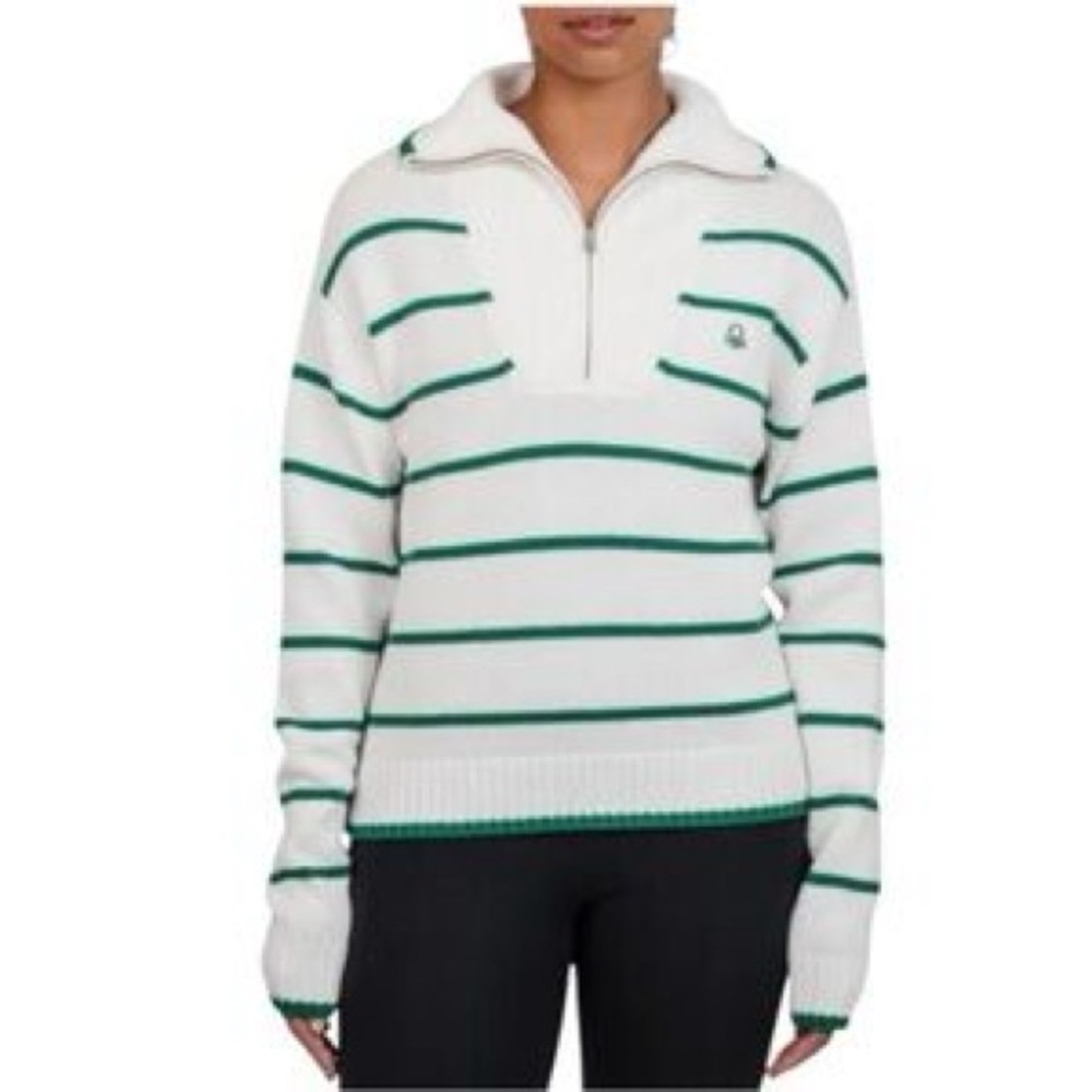 NWT United Colors of Benetton Striped 1/4 Zip Mock neck Sweater